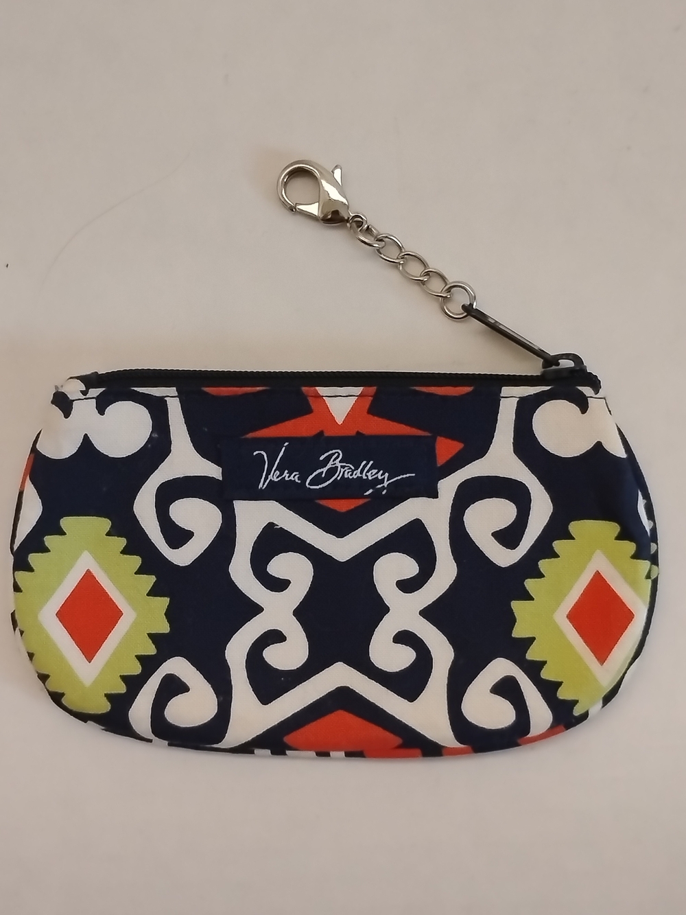 Vera Bradley Navy Multicolor Geometric Zip Coin Pouch with Chain